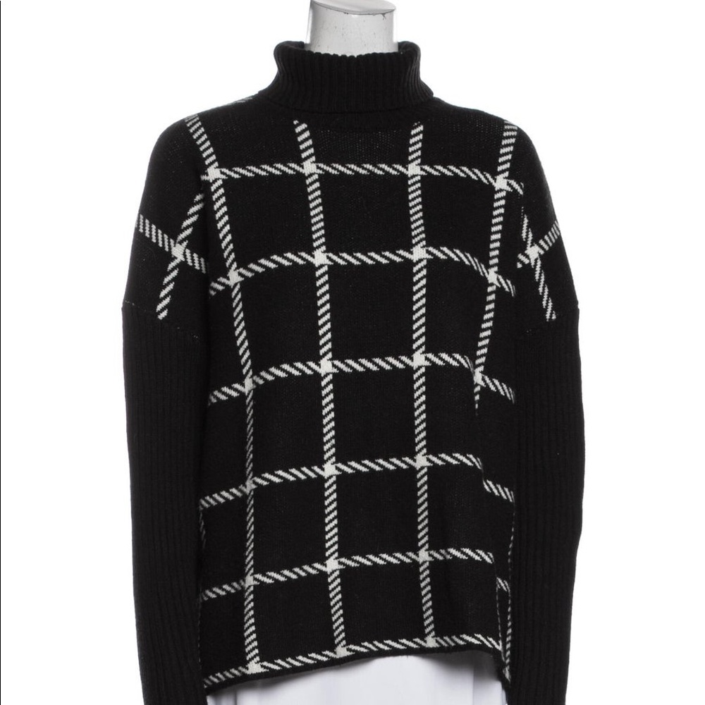 $80 Anthropologie Black Plaid Turtleneck Sweater. Size Extra Small